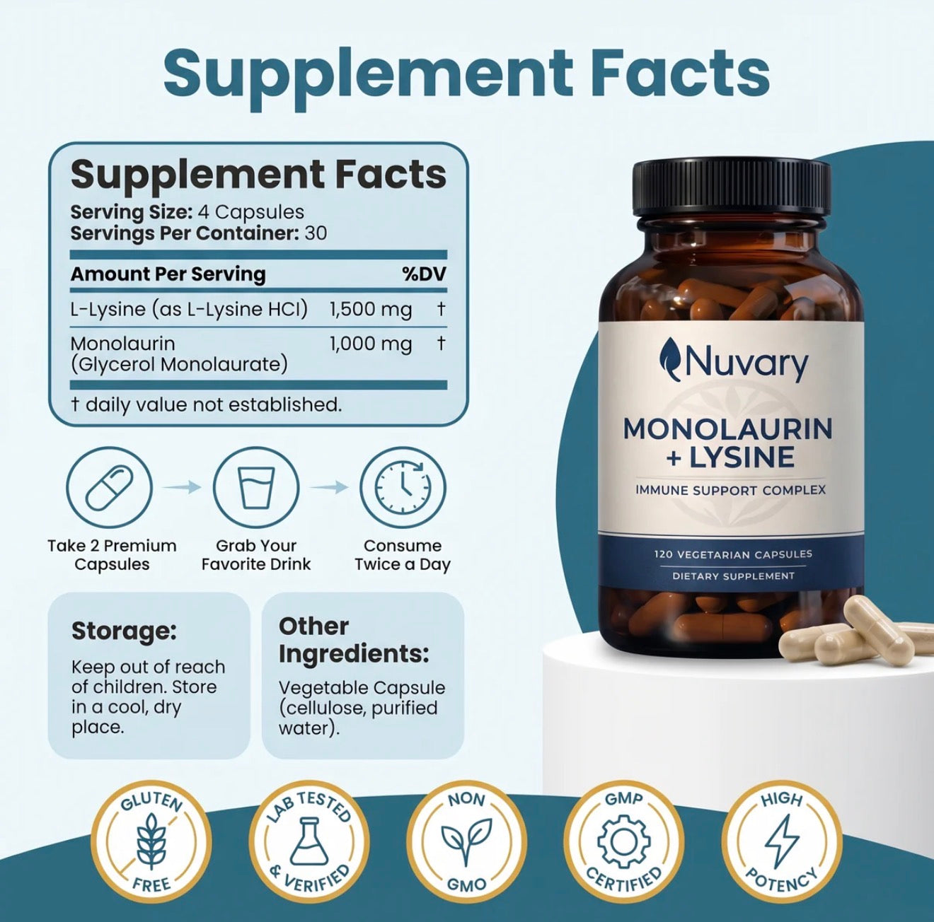 Monolaurin +Lysine Antiviral Capsules